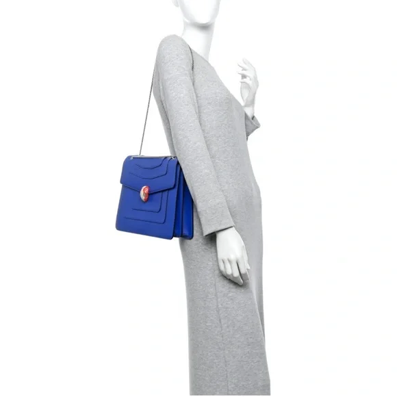 EUC Bvlgari Calfskin Leather Serpenti Forever Crossbody Blue Bag Purse Authentic - Picture 15 of 15